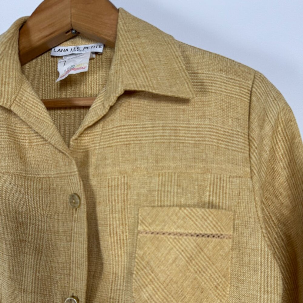 Vintage LANA LEE PETITE Mid Length Sleeve Yellow Blazer - Size M - Picture 3 of 12